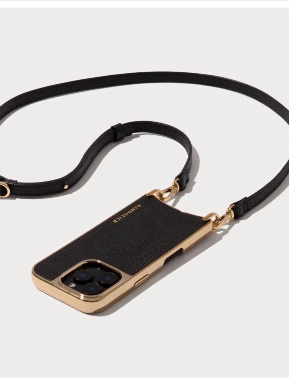 15 PRO MAX Bandolier MagSafe Black & Gold Leather Crossbody Phone Case
